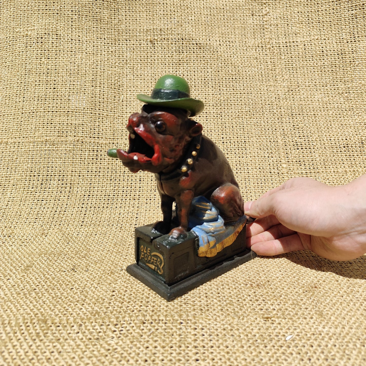 Bulldog Cigar Mechanical Bank with Hat