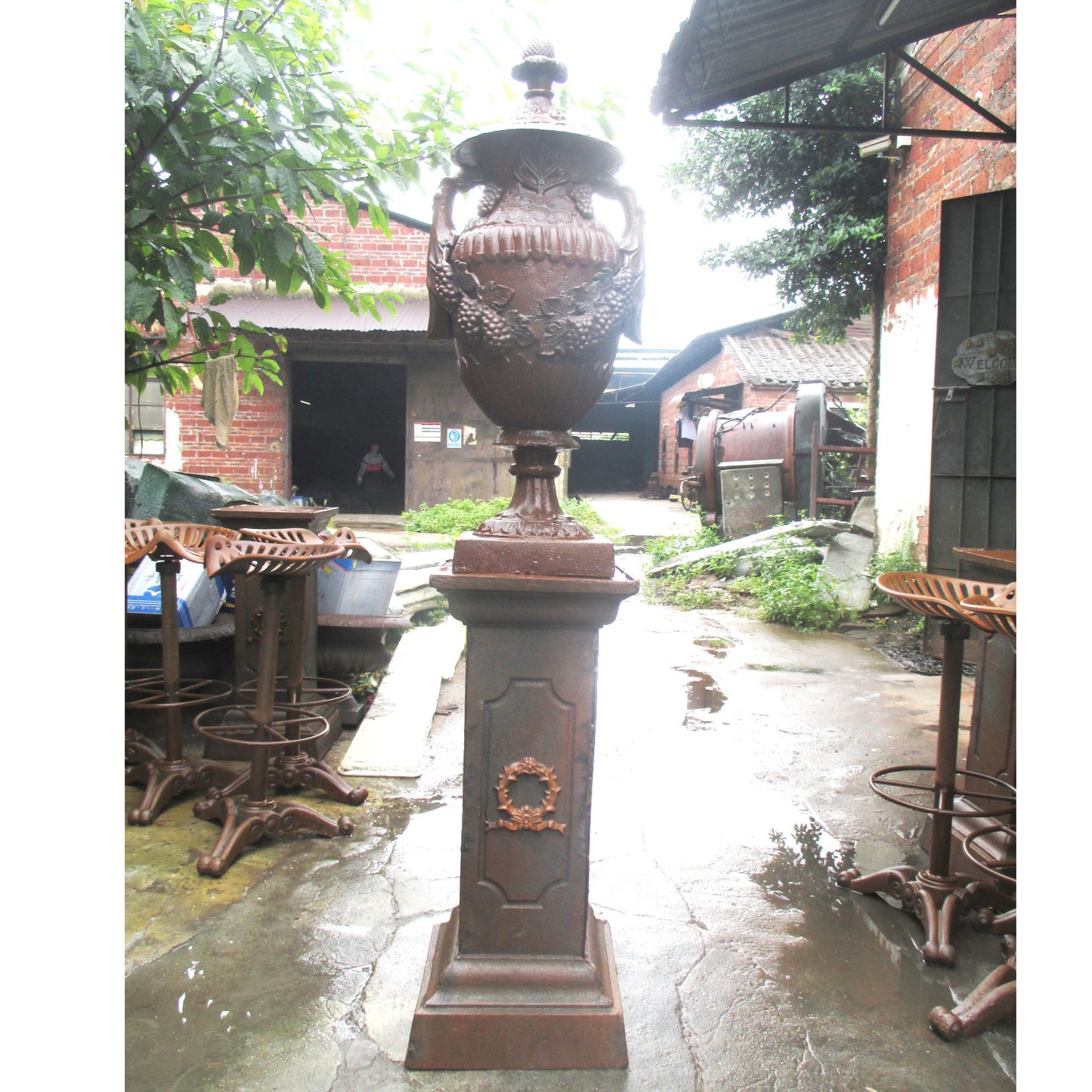 Cast Iron Grape Jar Urn with plinth